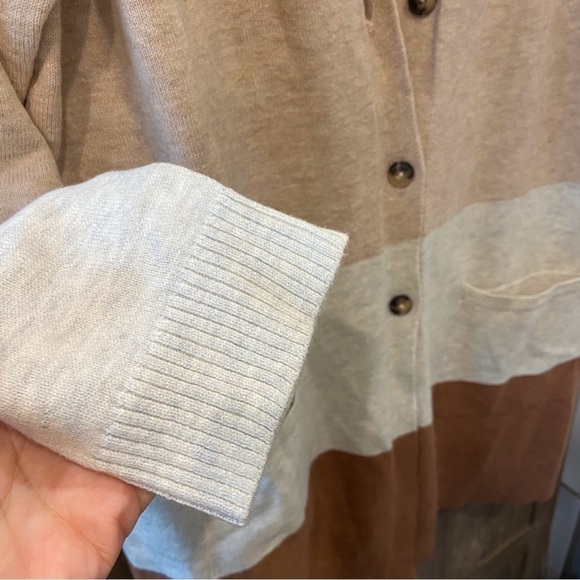 J Jill Large Sweater Cardigan Long Button front Brown Tan Color Block - Picture 7 of 11